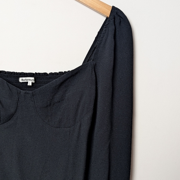 REFORMATION Reign Top Long Sleeve Blouse Black 2 - Picture 10 of 13